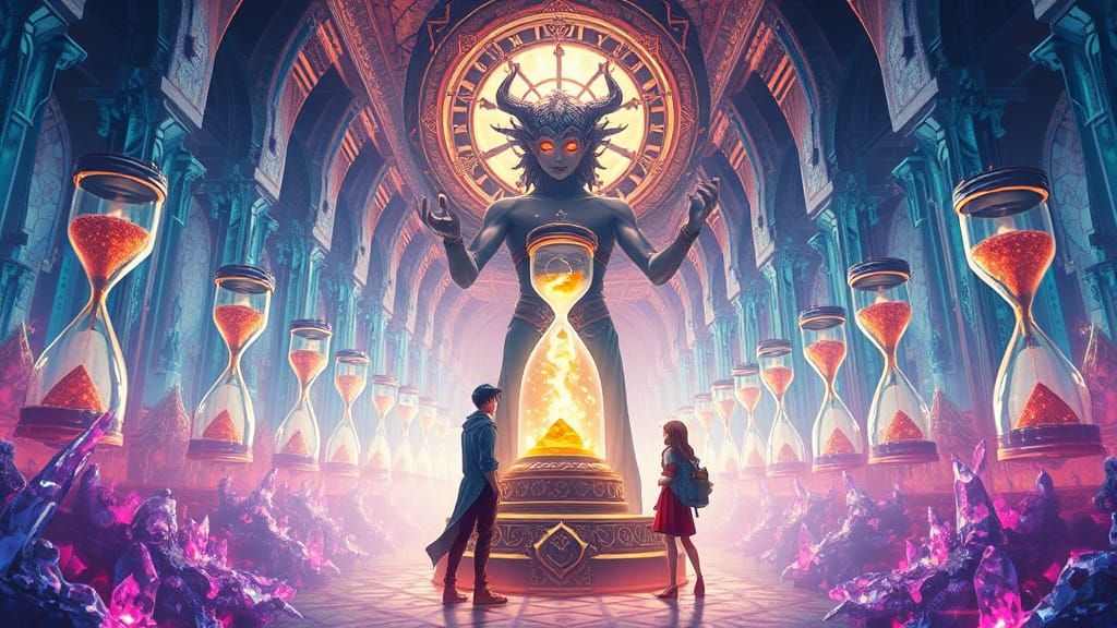 Cosmic Entity in Hourglass Library: Anime 3D Art