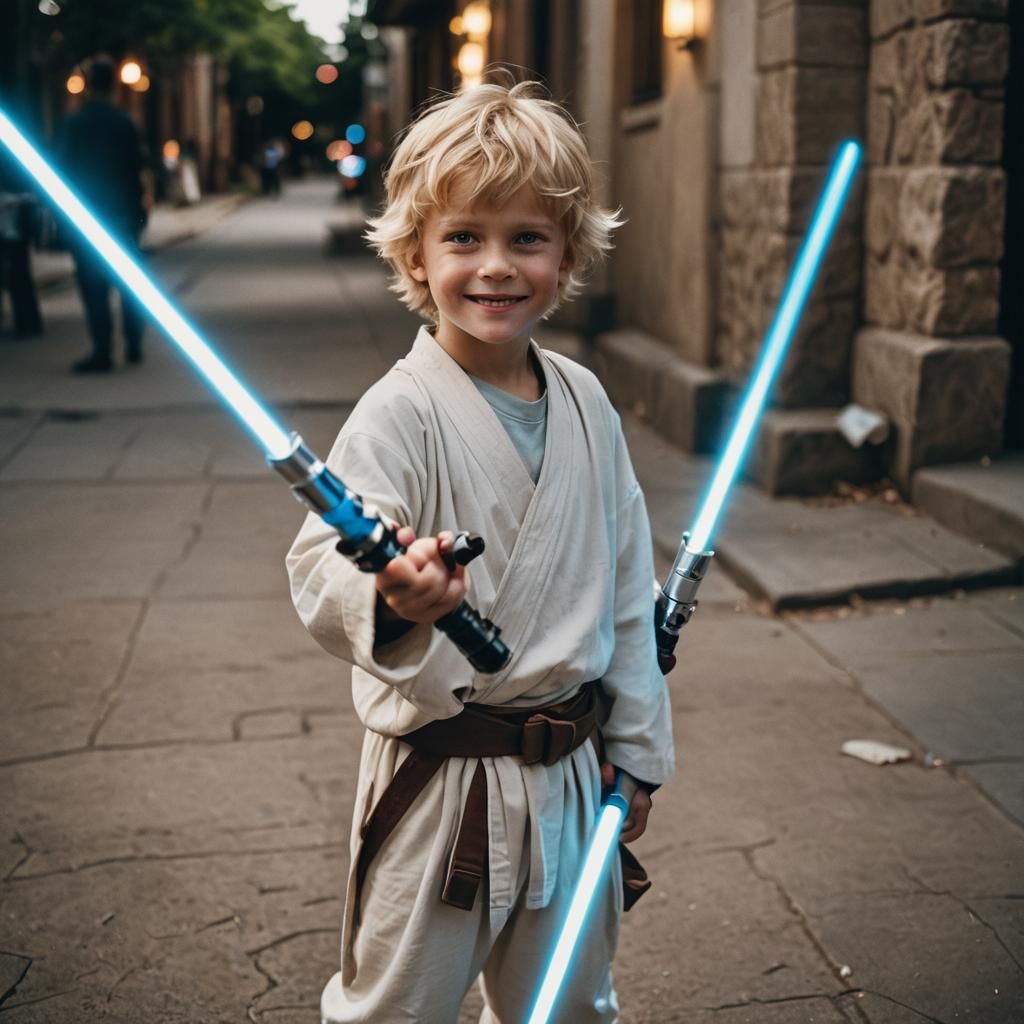 Boy as Jedi Knight with Lightsaber