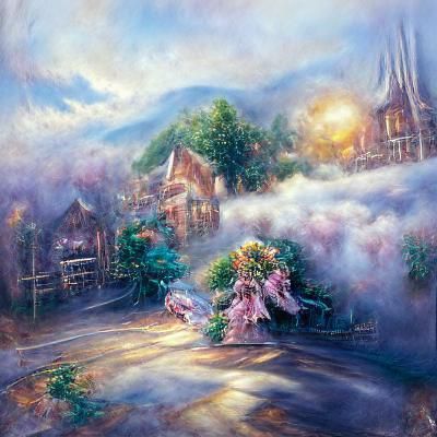 Ethereal Fantasy Landscape in Kinkade Style