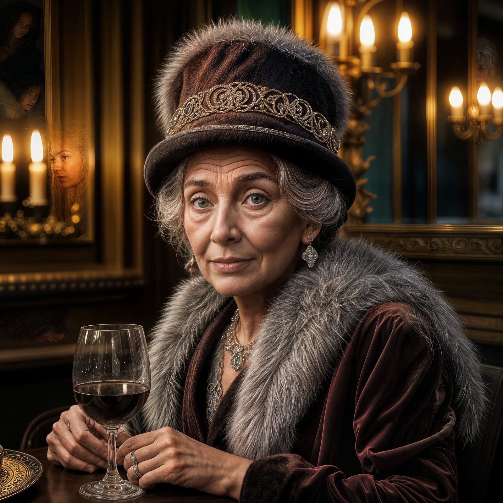 Elegant Lady in French Hat, Reflecting on the Past