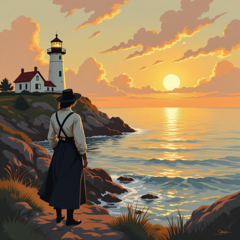 Lighthouse Beacon Guiding a Lone Sailor