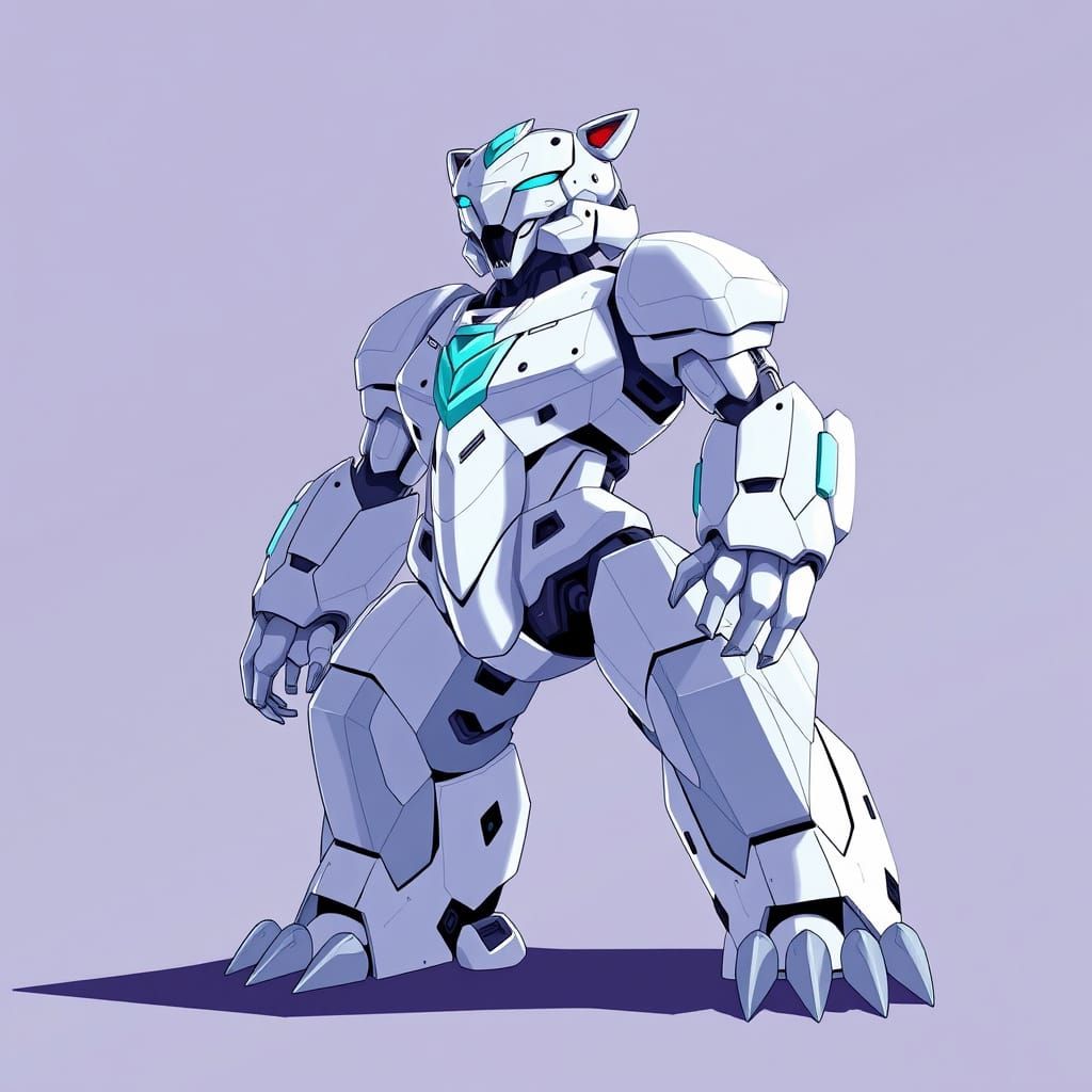 Majestic White Metal Bear Digimon in Anime Style