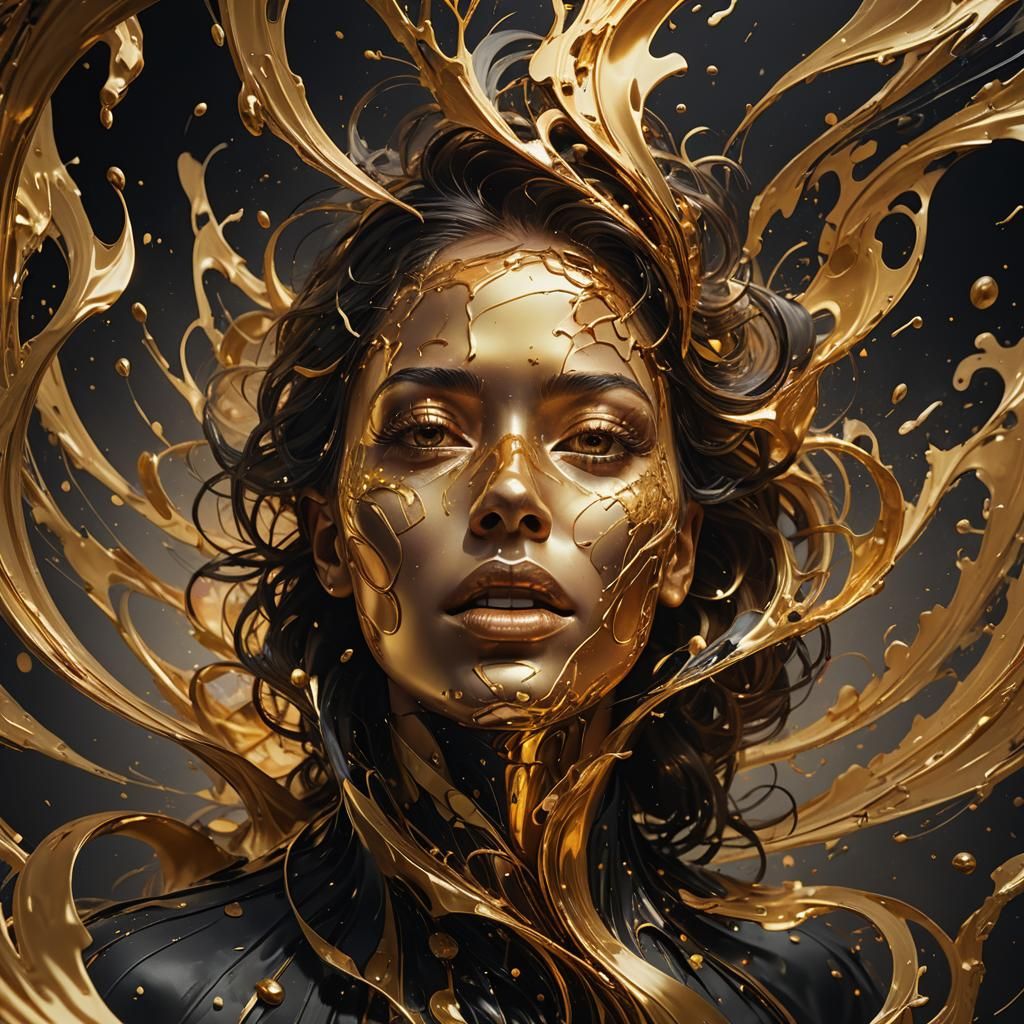 Golden Abstract Shapes in Hyperrealistic Style