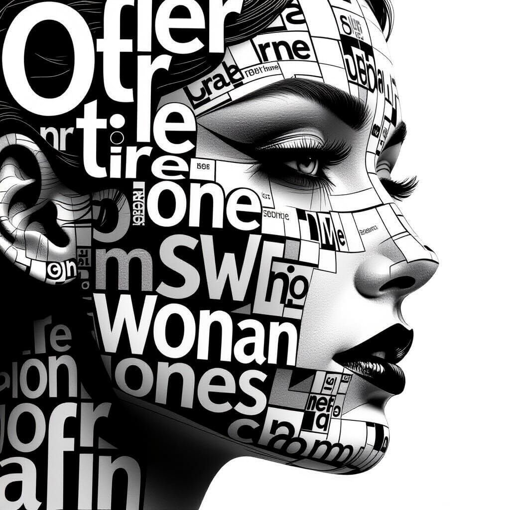 Optical Art: Woman's Face Formed by Words