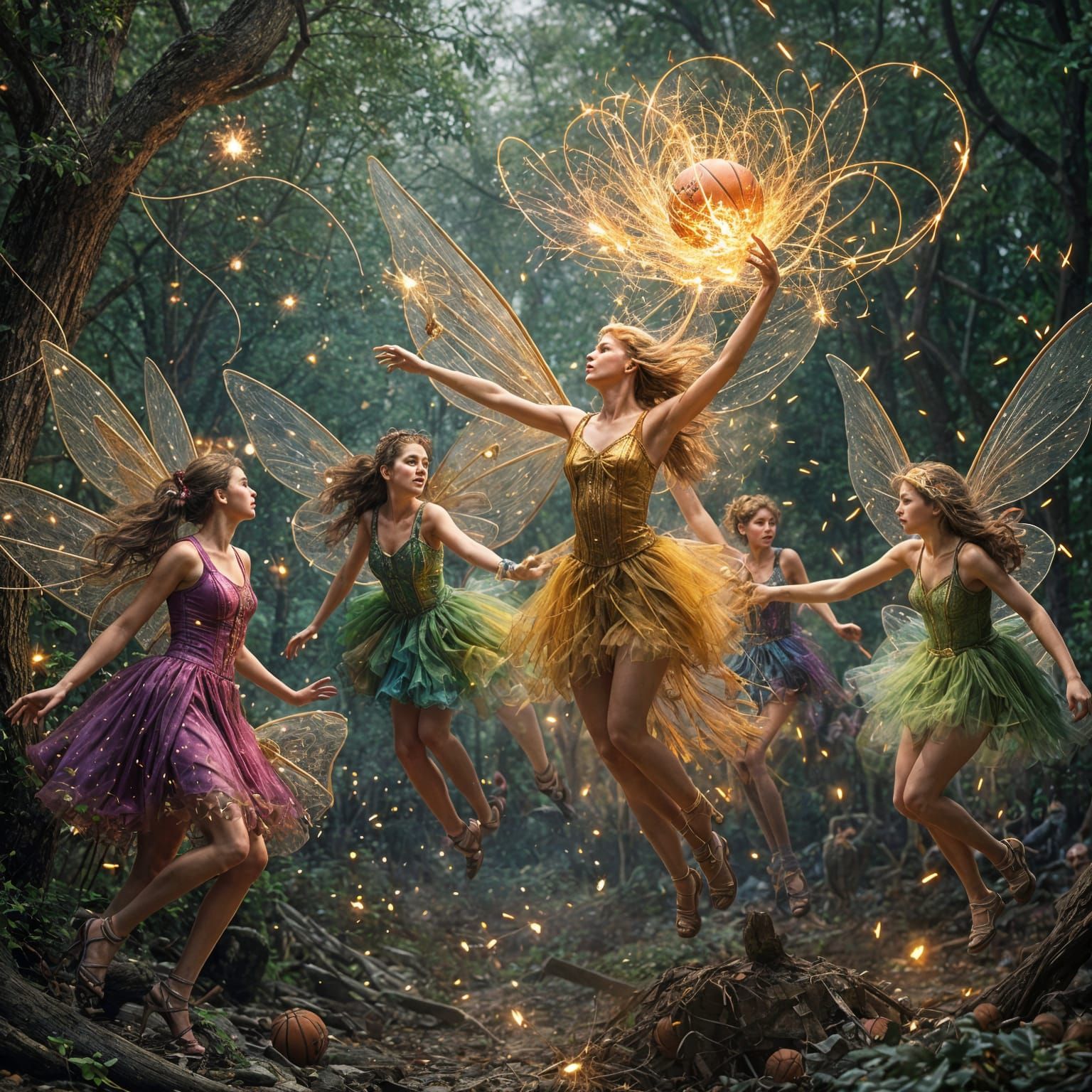 fairies playing basketball