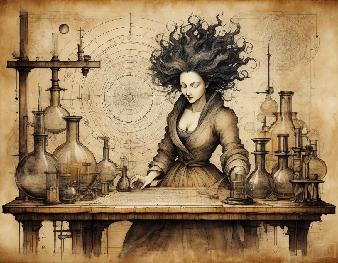 Alchemist's Laboratory: Mad Scientist in Ancient Art Style