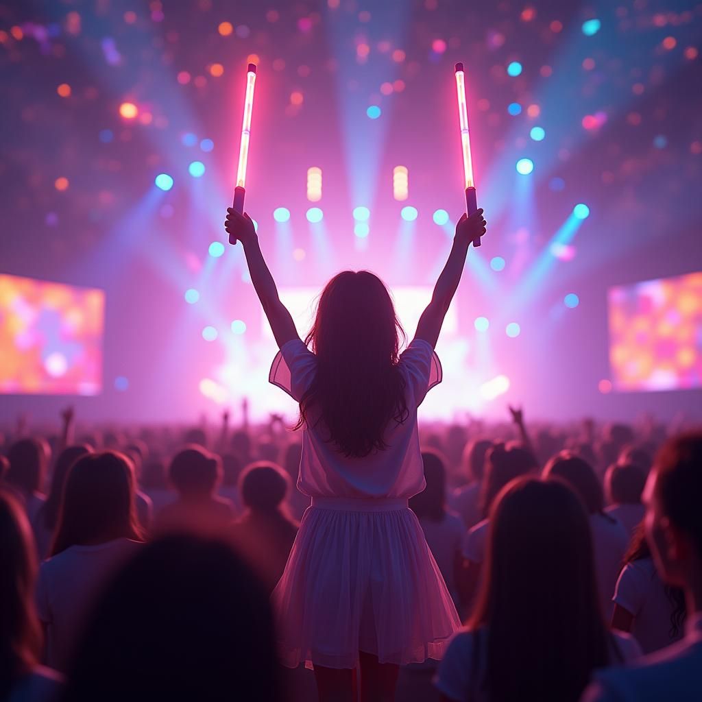 Girl at BTS Concert in Dreamlike Futuristic Style