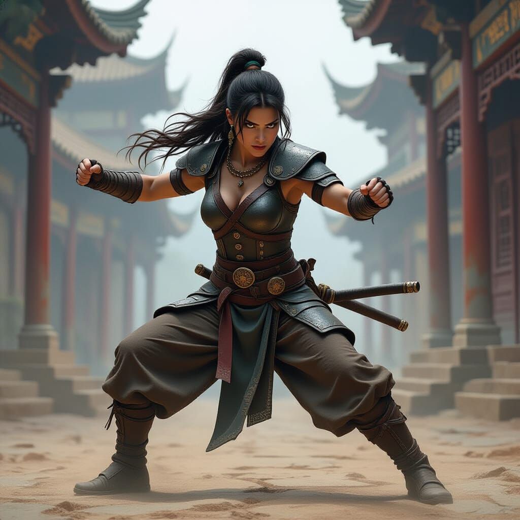 Drunken Fist Monk in Worn Leather Armor