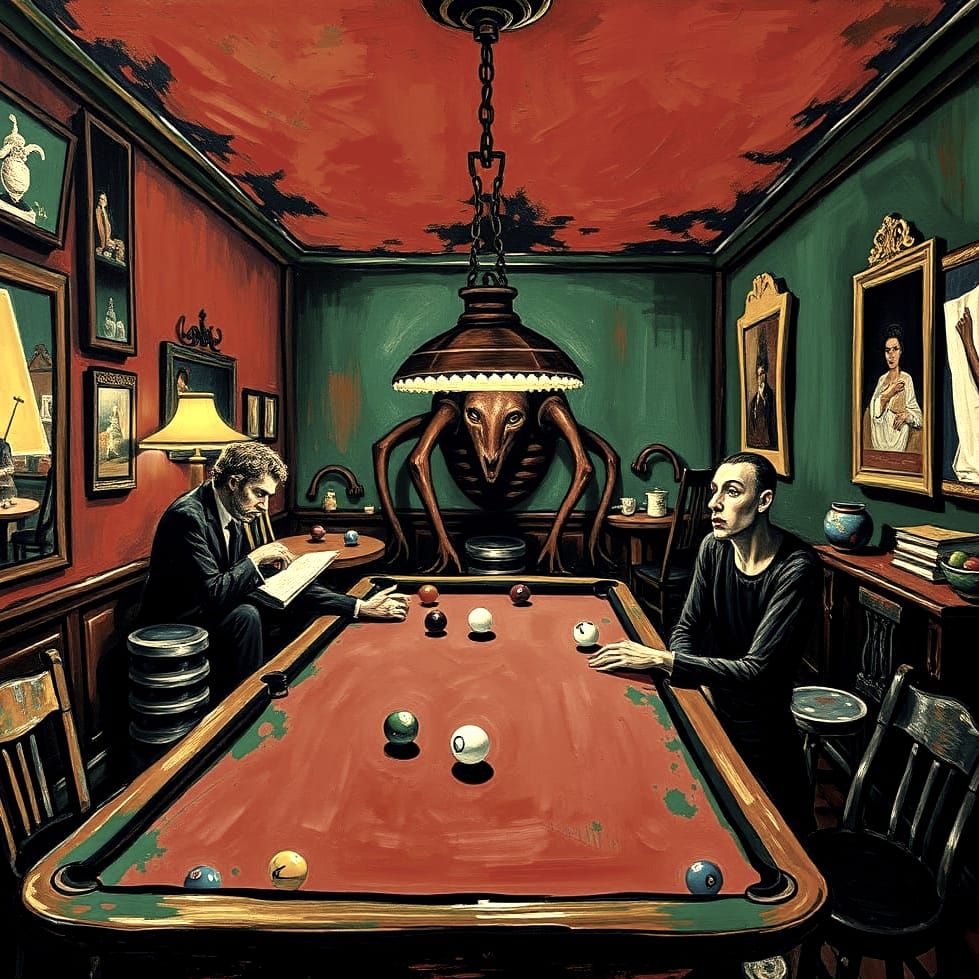 Van Gogh's Night Cafe Reimagined with Miró Elements