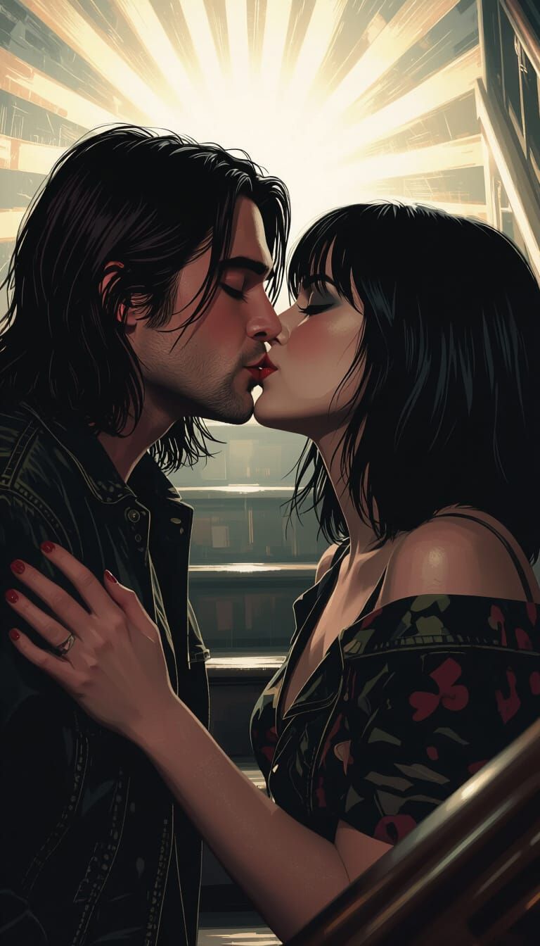 Kurt Cobain Kissing a Woman: Cinematic Portrait