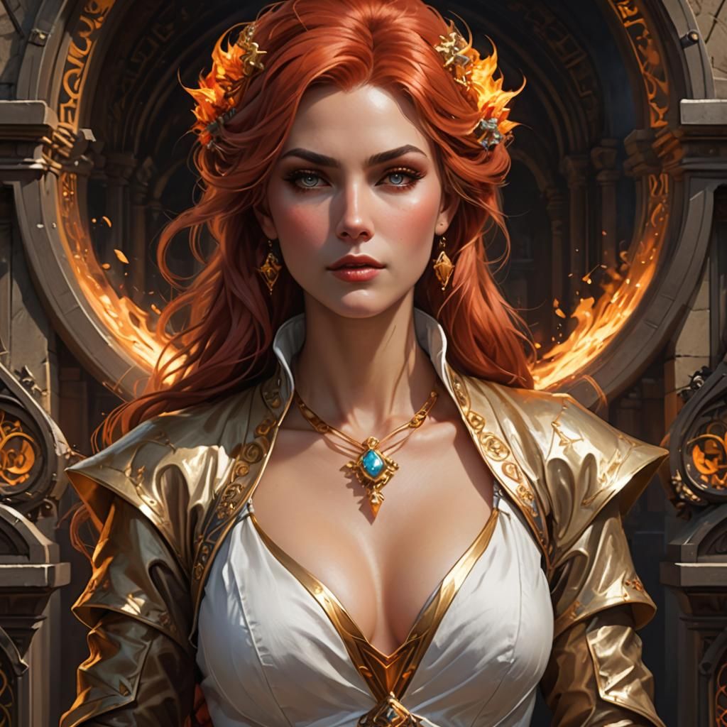 Epic Fantasy Wizard Portrait with Fiery Hair