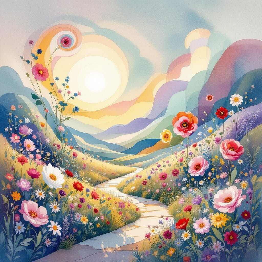 Ethereal Landscape of Art Installations Blooming in Watercol...