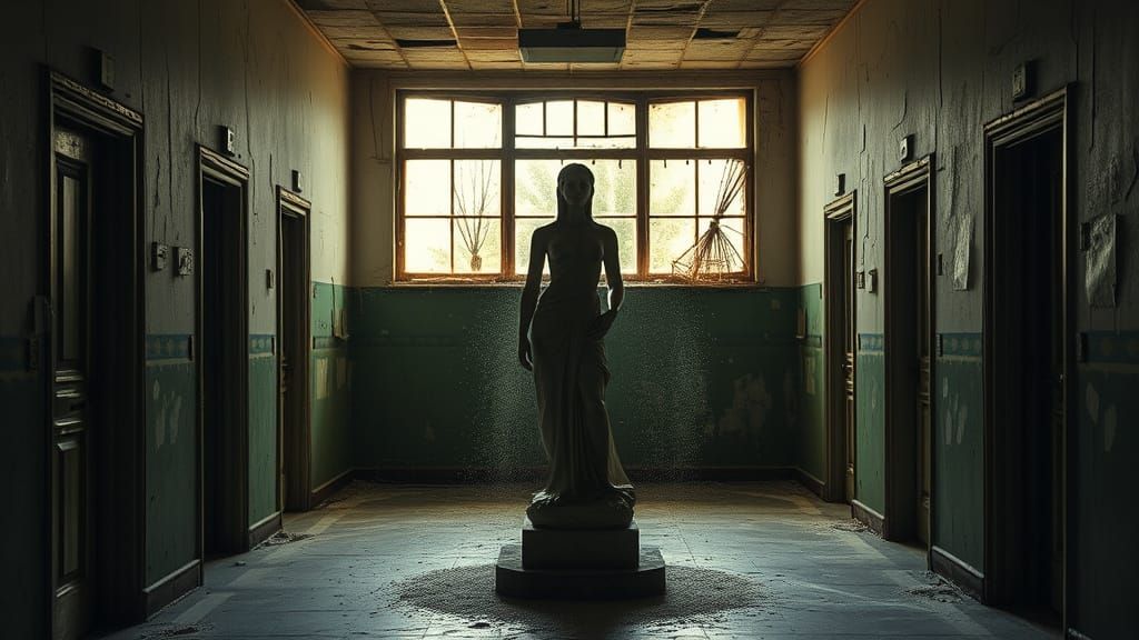 Haunting Abandoned School Hallway in Gothic Style