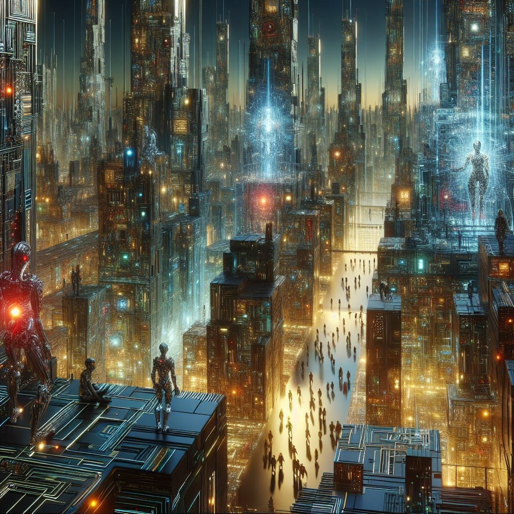 Cybernetic Cityscape of Advanced Civilization