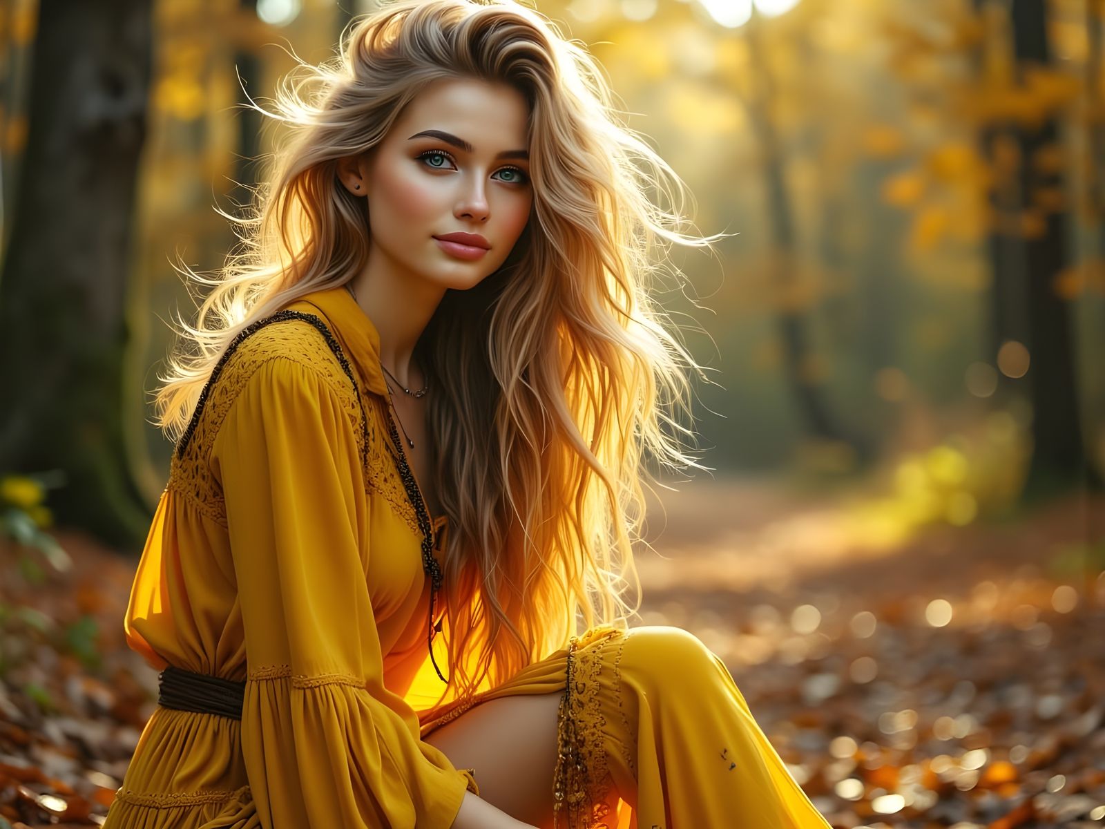 Norse Goddess in Autumn Dreamscape, Fantasy Art