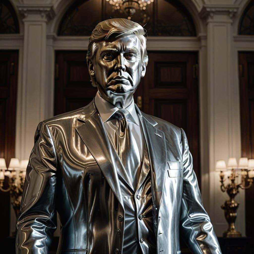 Trump Statue in Whitehouse Lobby, Hyper-Realistic Digital Ar...