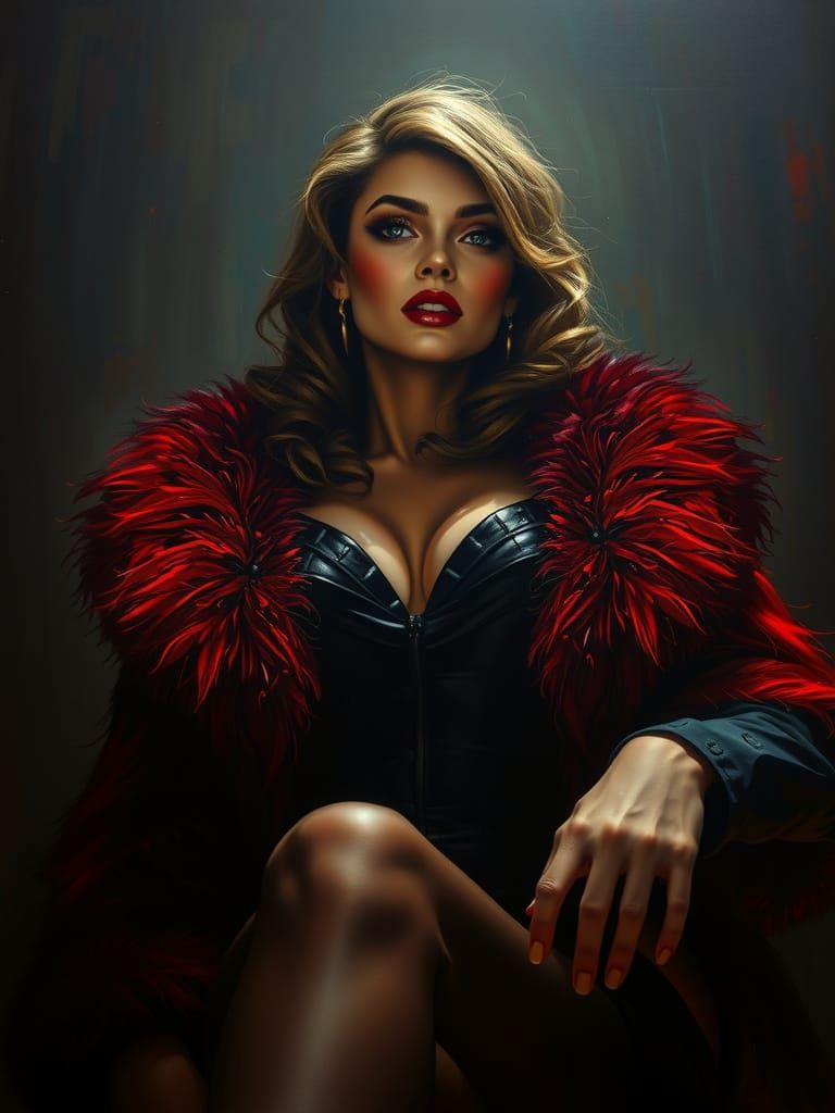 Elegant Woman in Fur Coat: Noir Hyperrealism