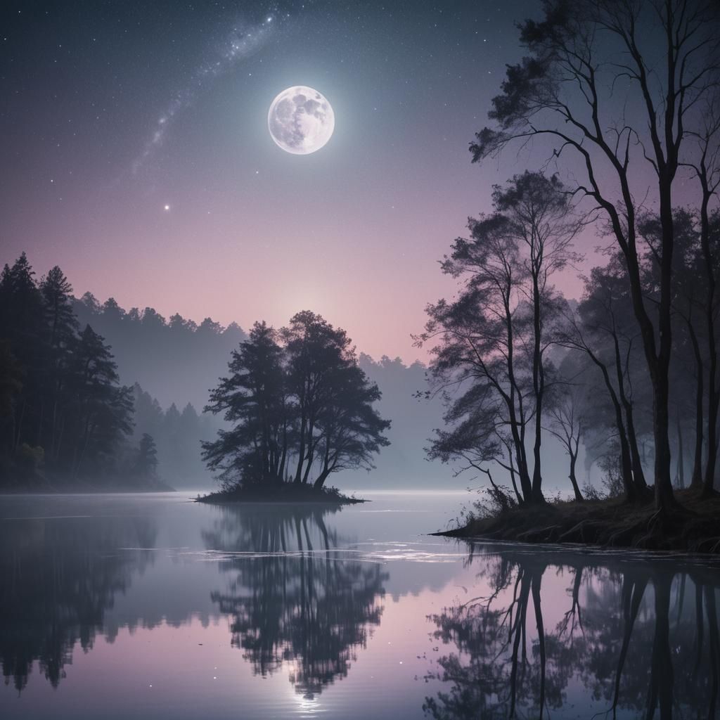 Dreamy Surrealism: Figure by Moonlit Lake
