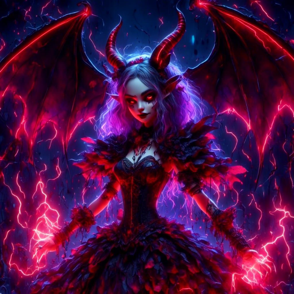 Cute Demon Girl with Bat Wings in Digital Art
