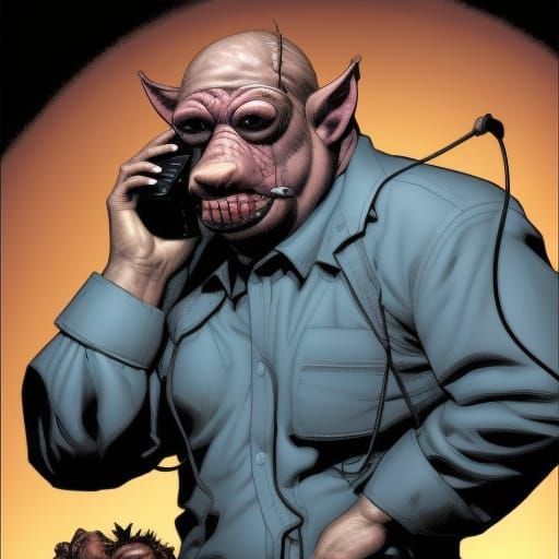 Pigman on the Phone in Comic Book Art Style