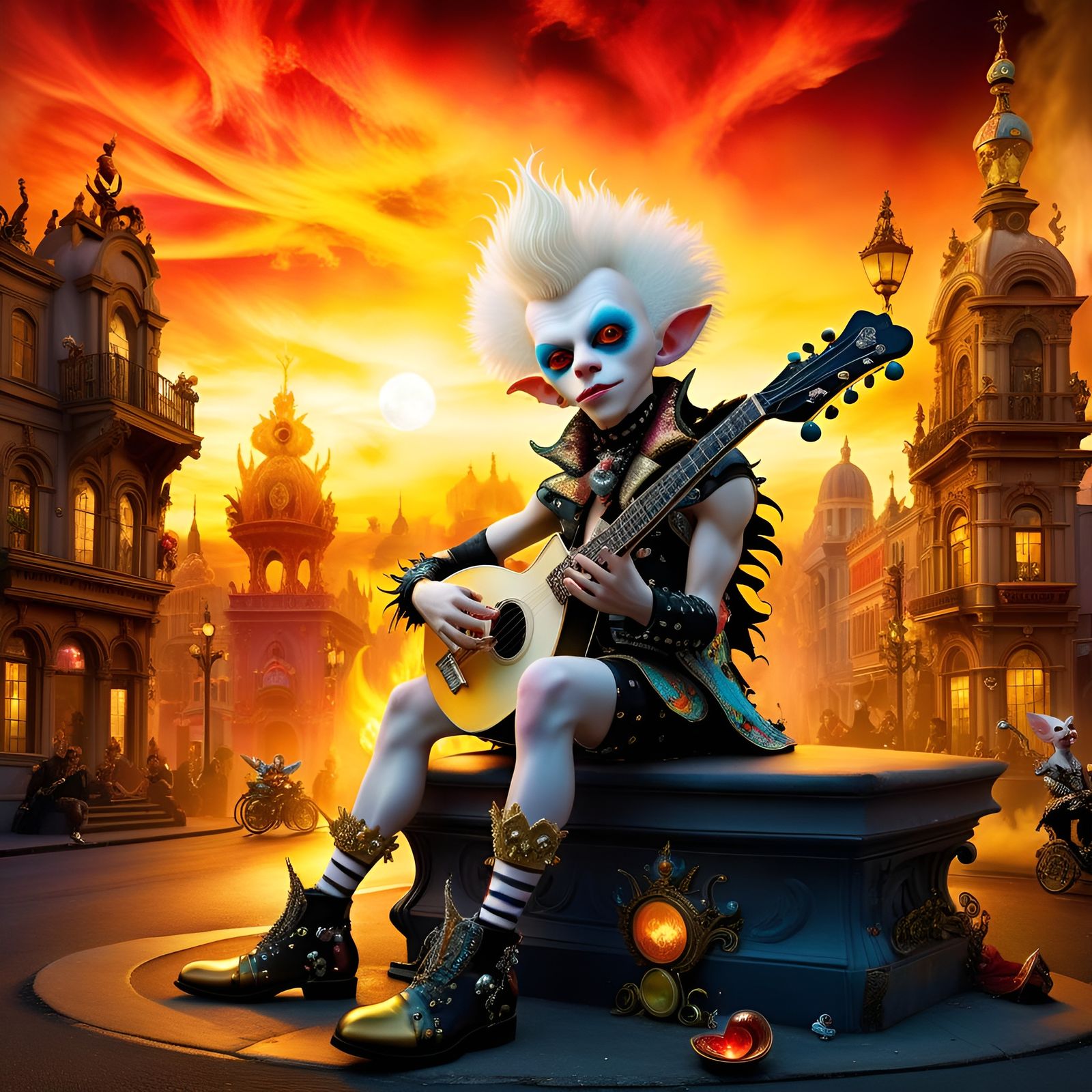 Punk Gremlin Harlequin on Baroque Throne