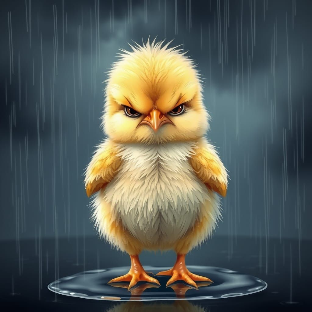 Grumpy Chick Caught in a Downpour