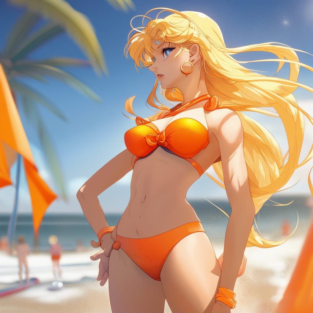 Sailor Venus Bikini Beach Hyperrealistic Splash Art