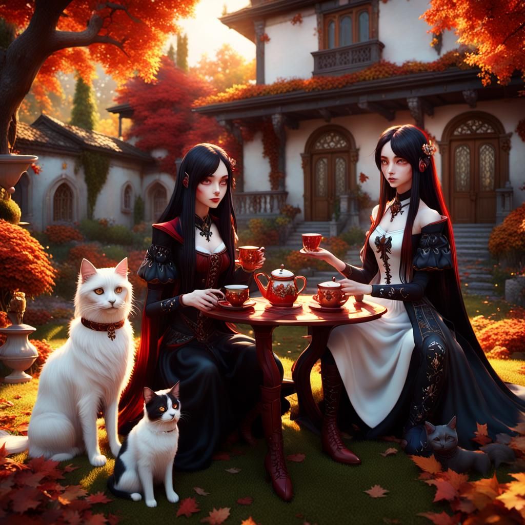 Gothic Goddesses' Tea Party: 3D Fantasy Art