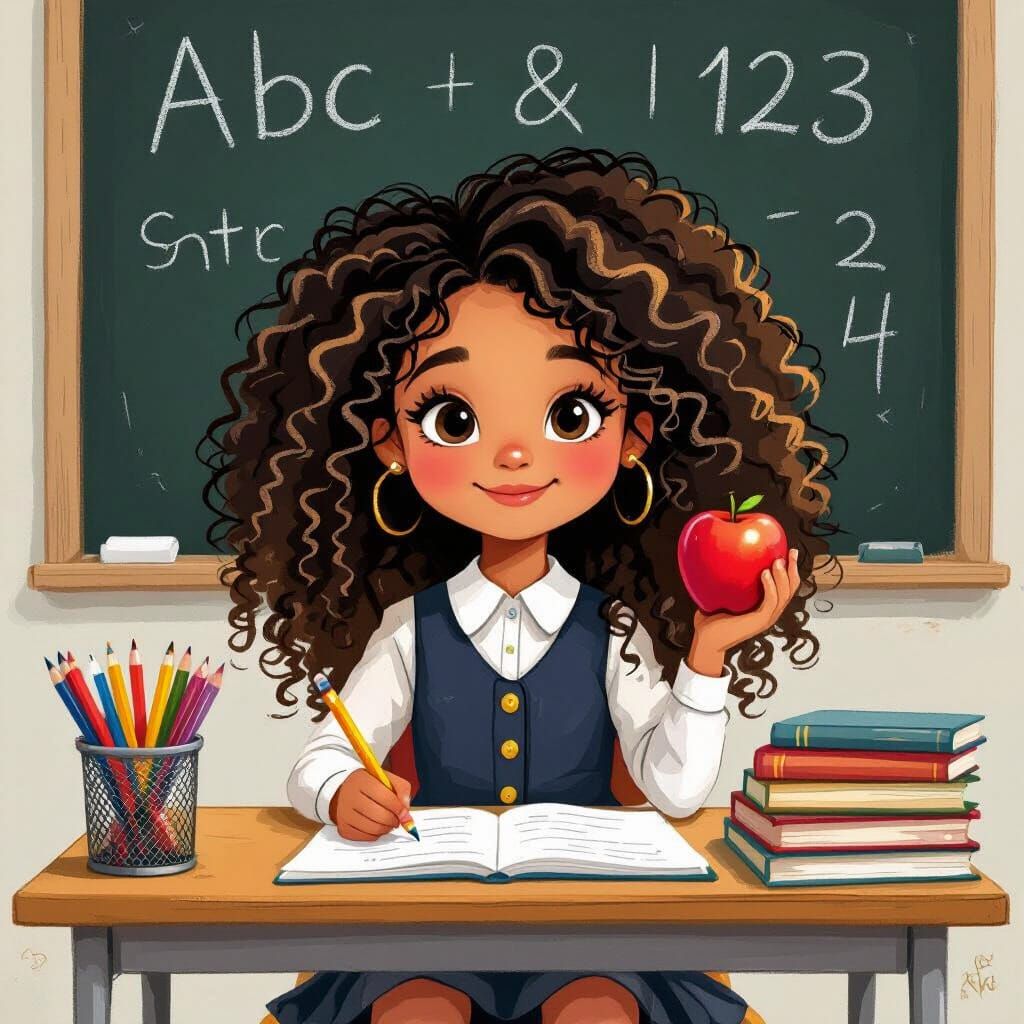 Girl Teacher with Apple in Digital Painting Style