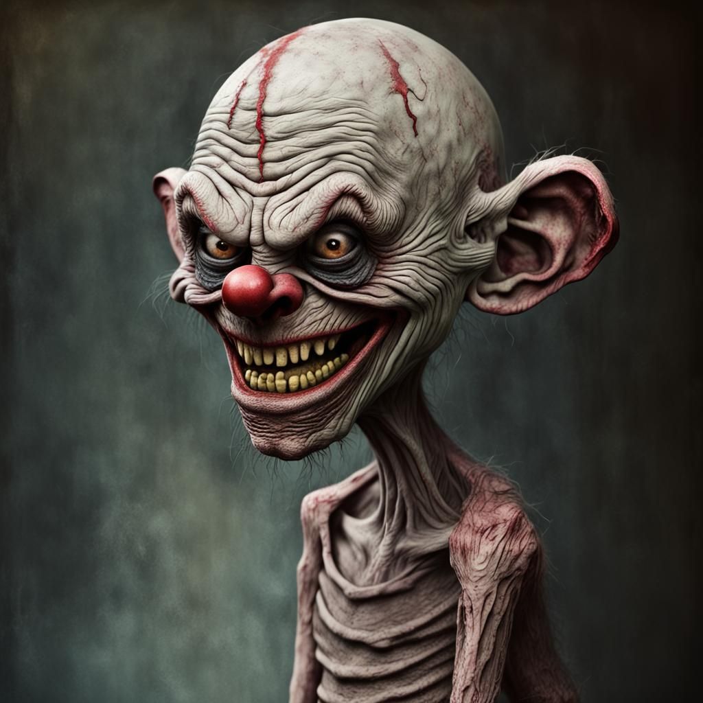 Wrinkled Zombie Monkey Clown Grinning
