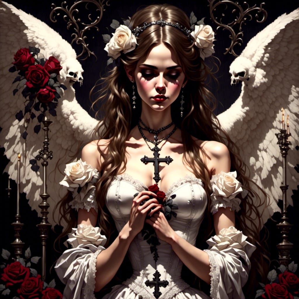 Gothic Glamour: Figure with Cross and Roses