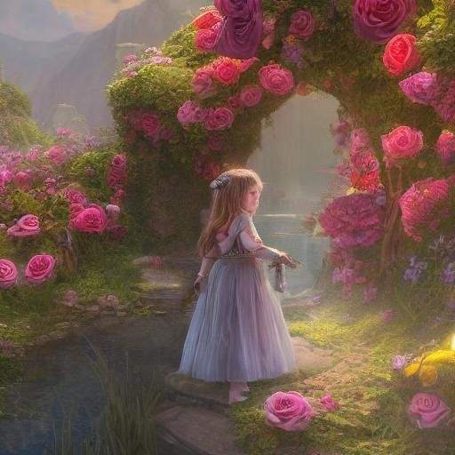 Little Girl Surrounded by Roses: Fantasy Art