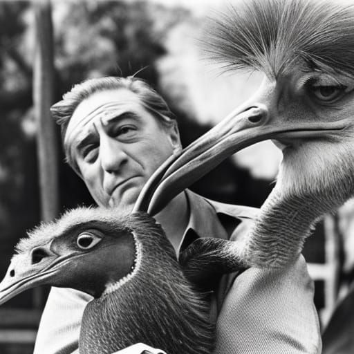 Robert De Niro's Ostrich Encounter: Retrofuturistic Photorea...