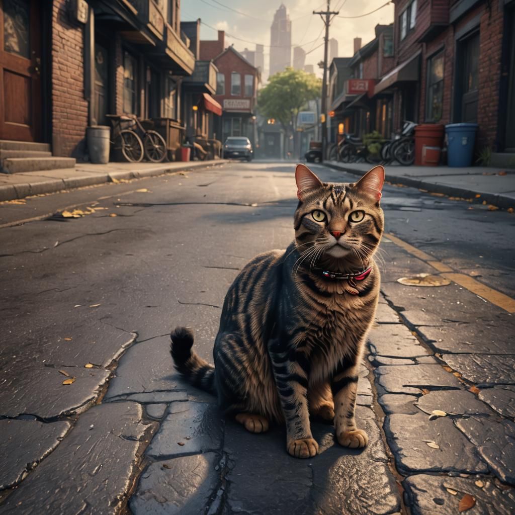 RuPaul's pet cat staring at something in the street