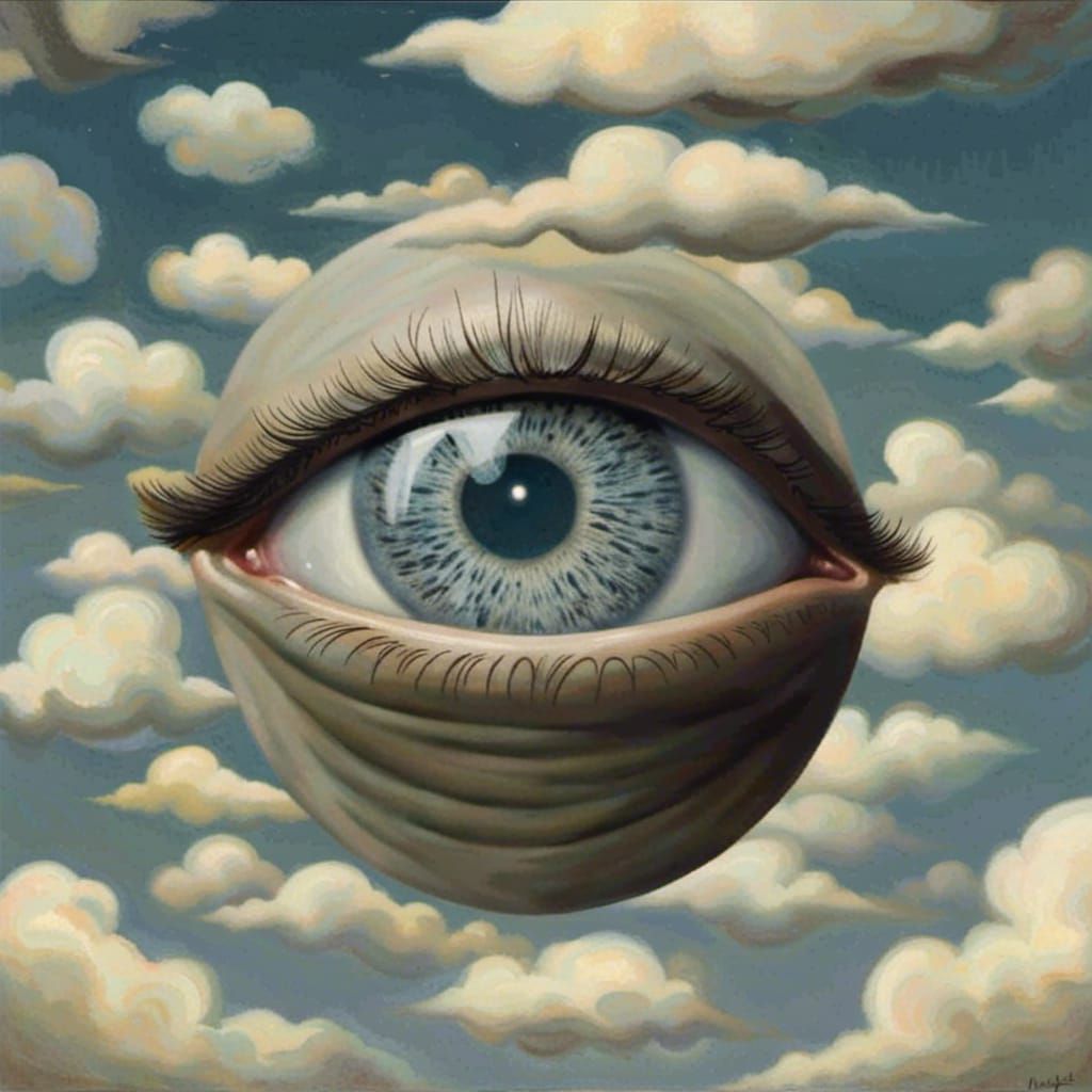 Magritte's Surreal Eye Floats in the Sky