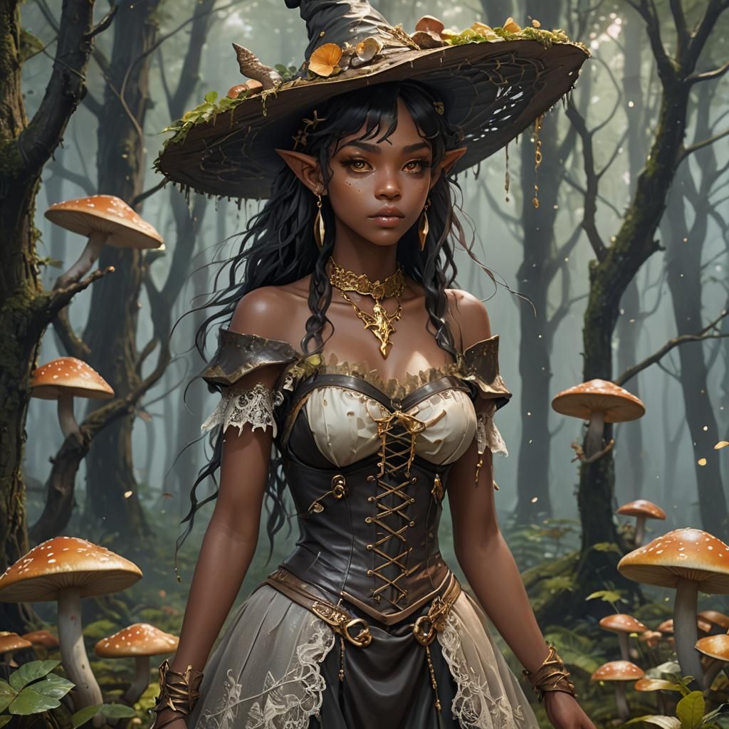 Ethereal Wood Elf Witch in Rainy Forest