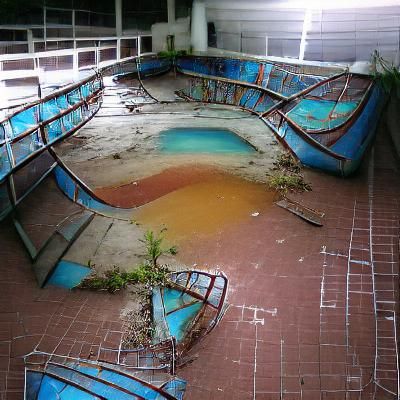 Abandoned Swimming Pool with Murky Water