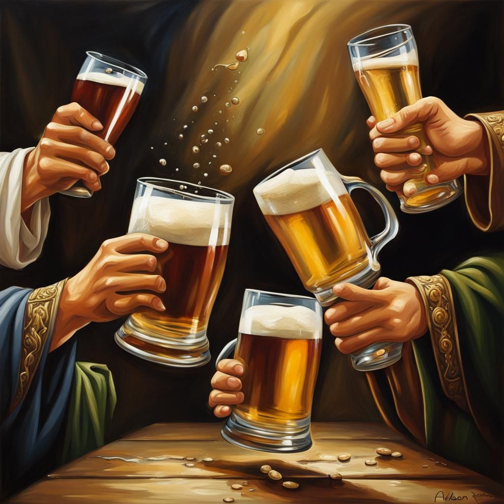 Avalon Victory: Medieval Beer Toast in Oil Paint