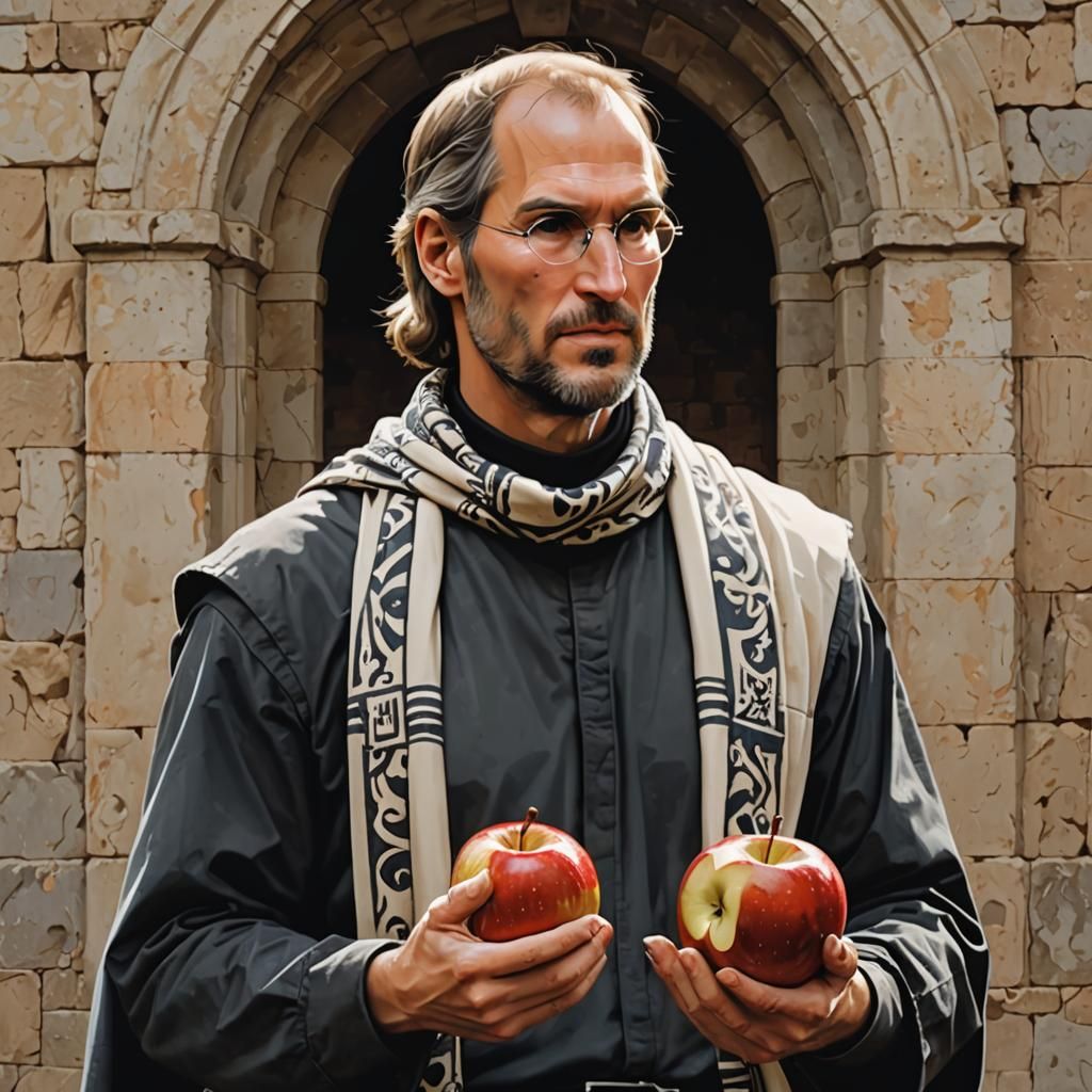 Steve Jobs as Medieval Knight in Julian Opie Style