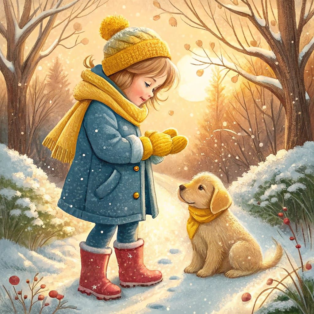 Vintage Storybook illustration. An adorable, cute girl wears...