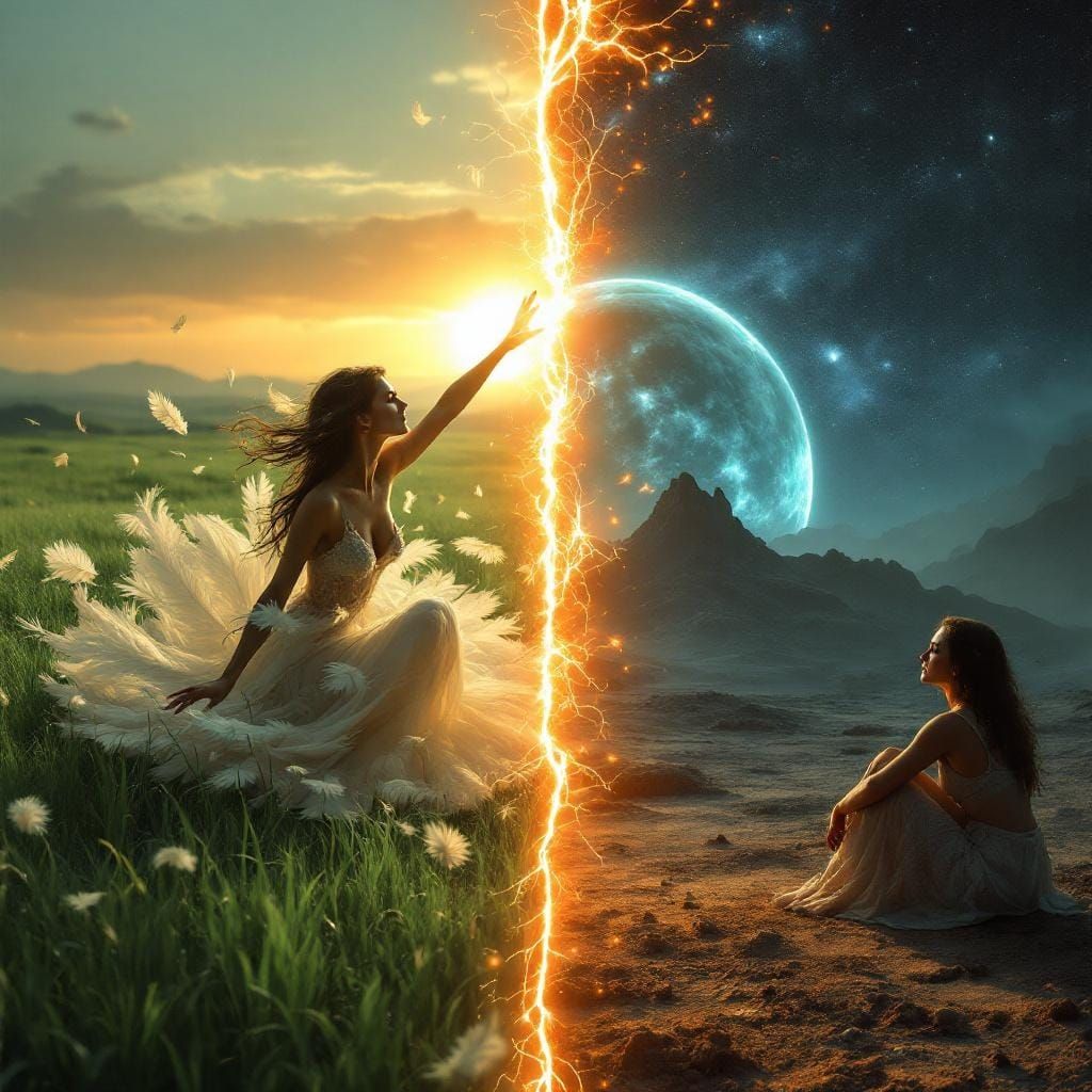 Contrasting Landscapes: Woman in Nature vs. Post-Apocalypse