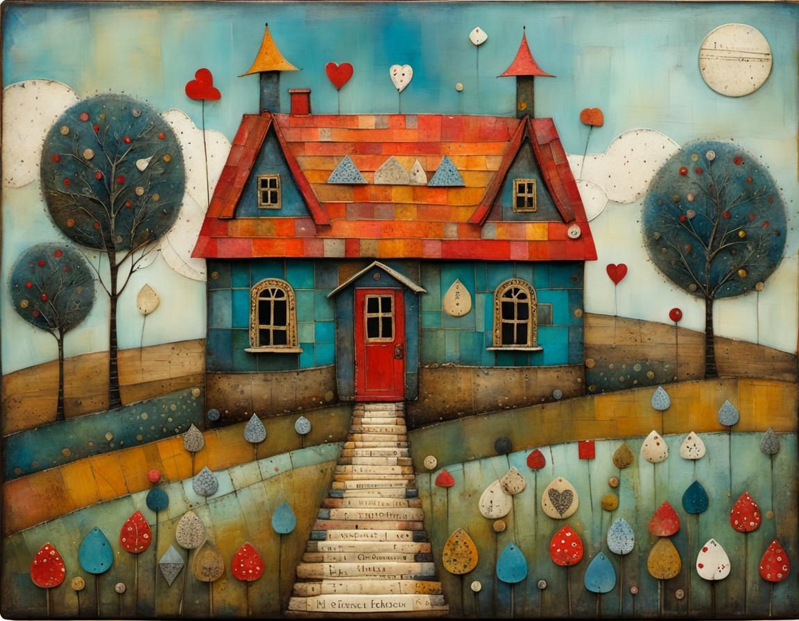 Magical House of Cards Encaustic Painting