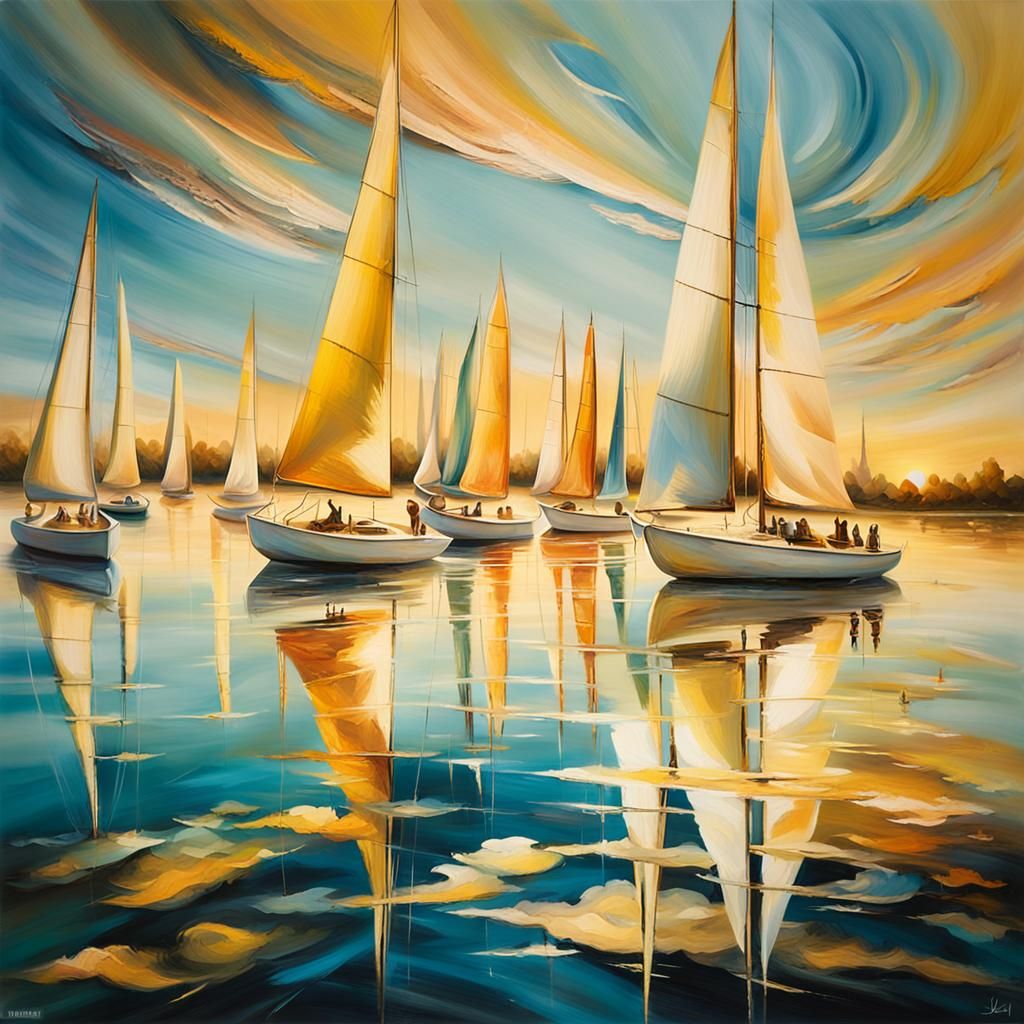 Dreamlike Yacht Race in Surrealist Oil Painting Style