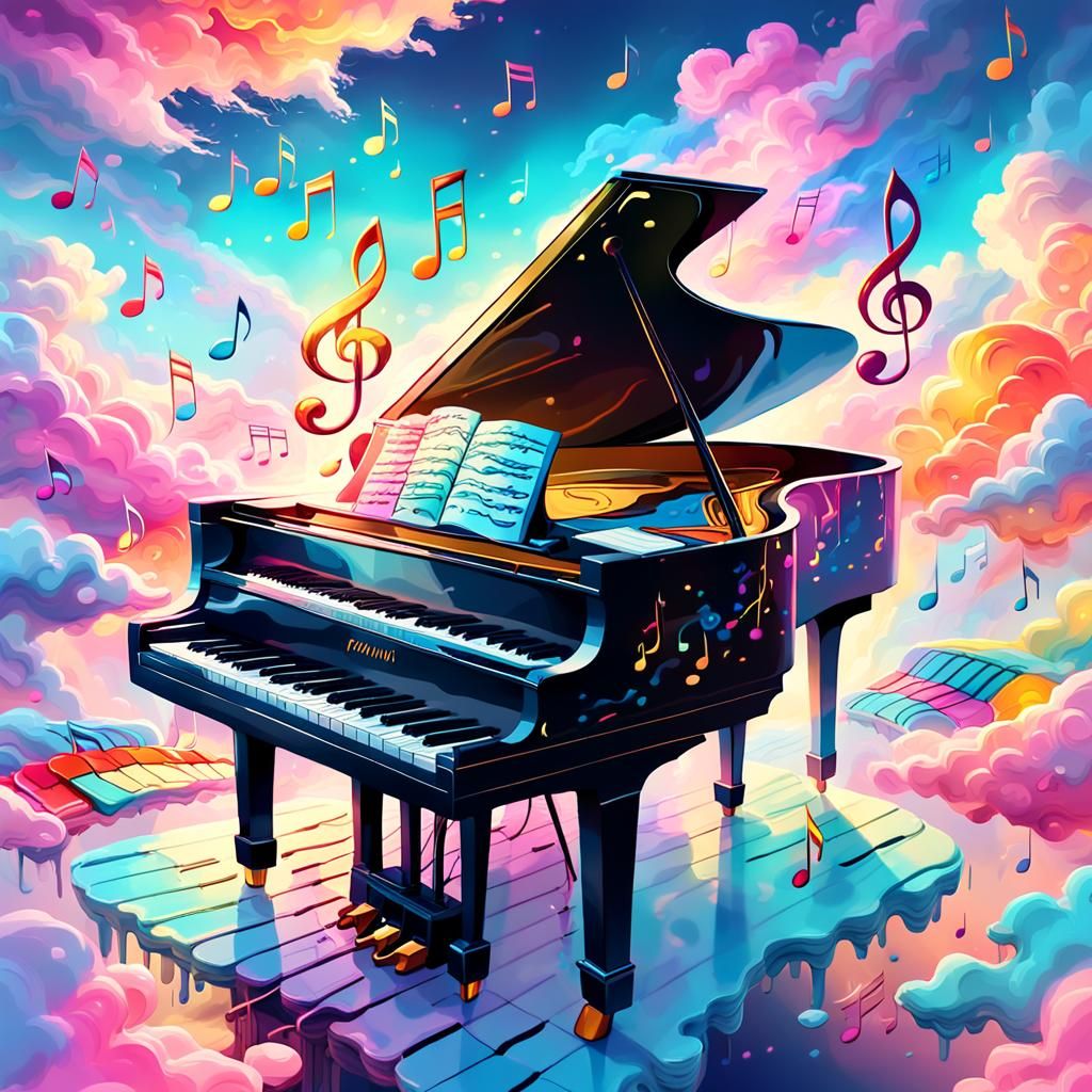 Surreal piano in the clouds