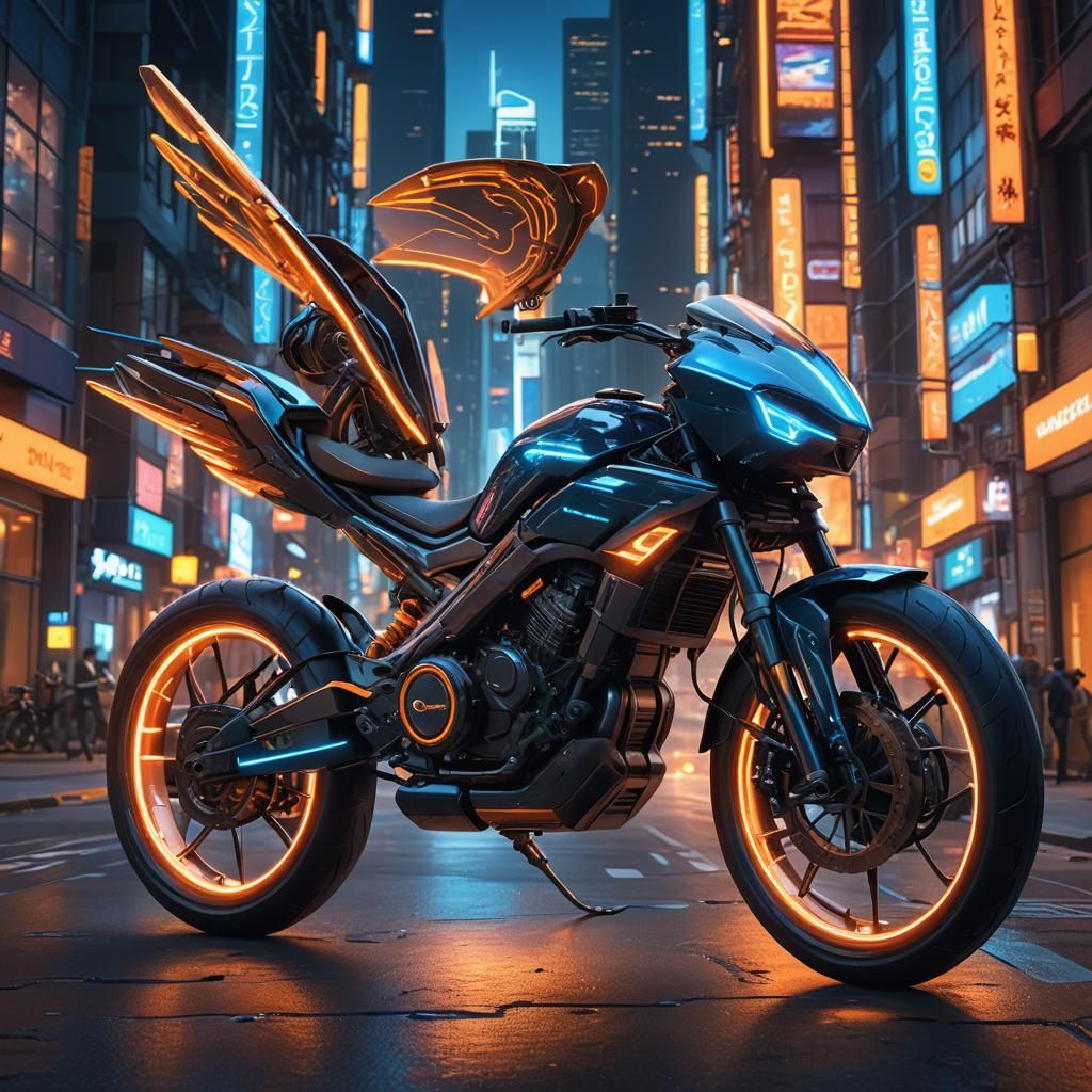 Futuristic Bicycle Speeds Through Neon Cityscape