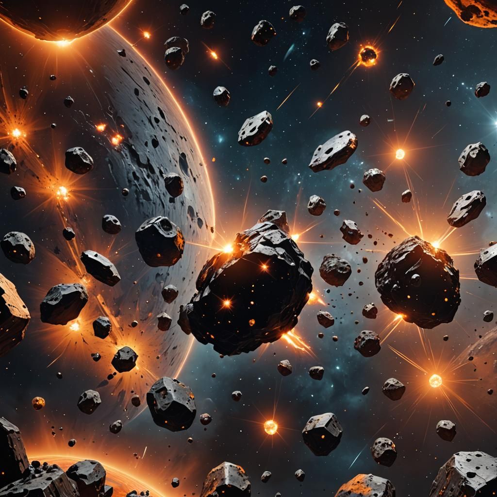 Chrome Orange Nebula with Asteroid Ring in 3D