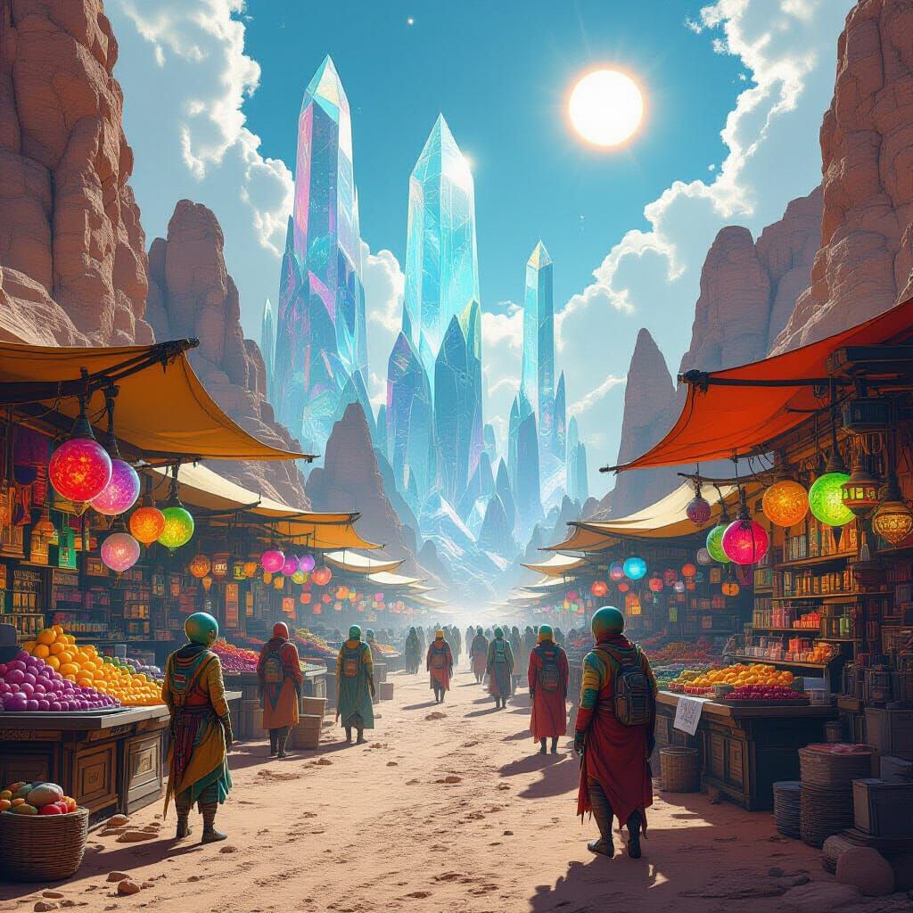 Vibrant Alien Market on Desert Planet, Concept Art