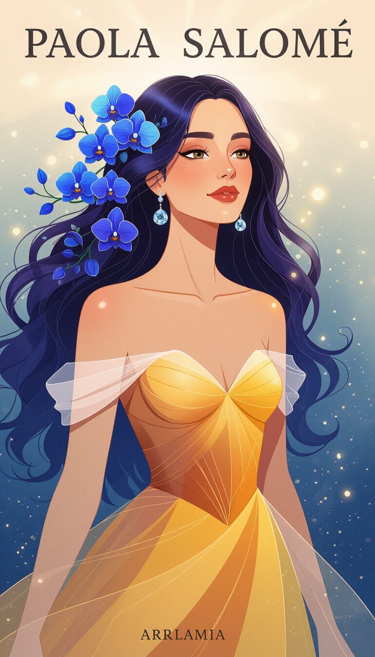 Ethereal Woman with Blue Flowers Illustration