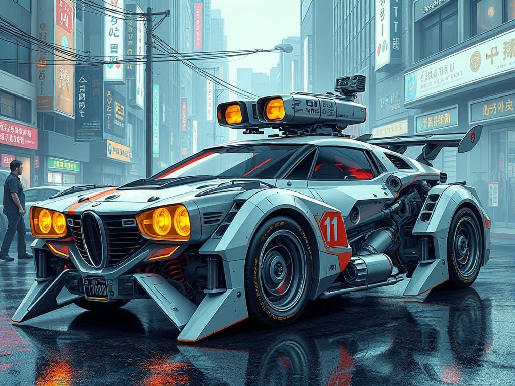 Futuristic Mecha Car Design in Cyberpunk Style