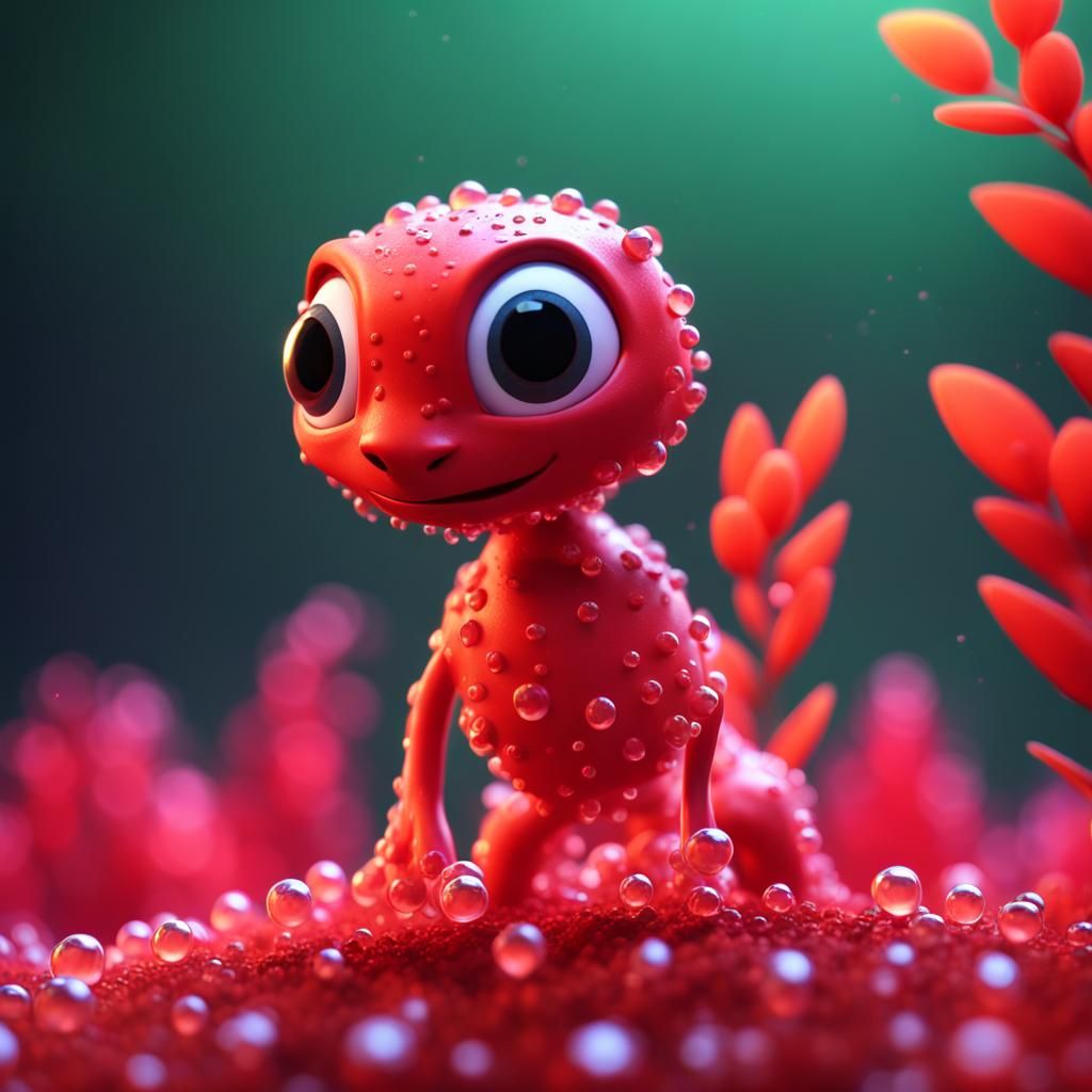 Glowing Red Plant Creature: Pixar-Style 3D Art